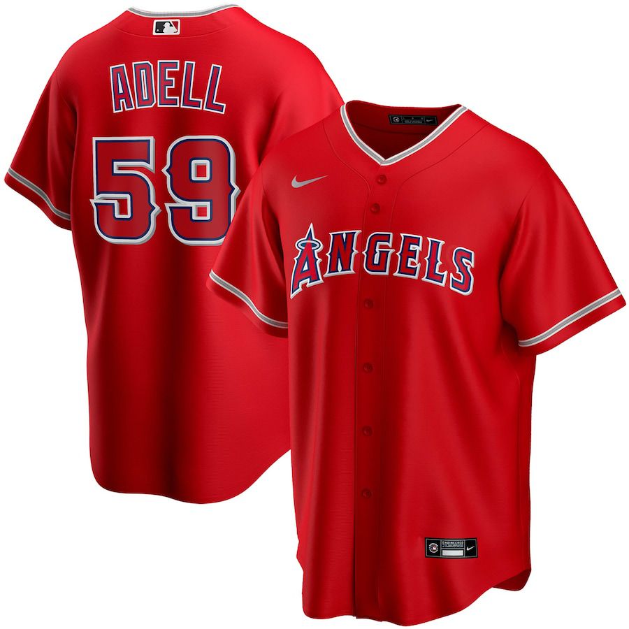 Mens Los Angeles Angels 59 Jo Adell Nike Red Replica Player Name MLB Jerseys